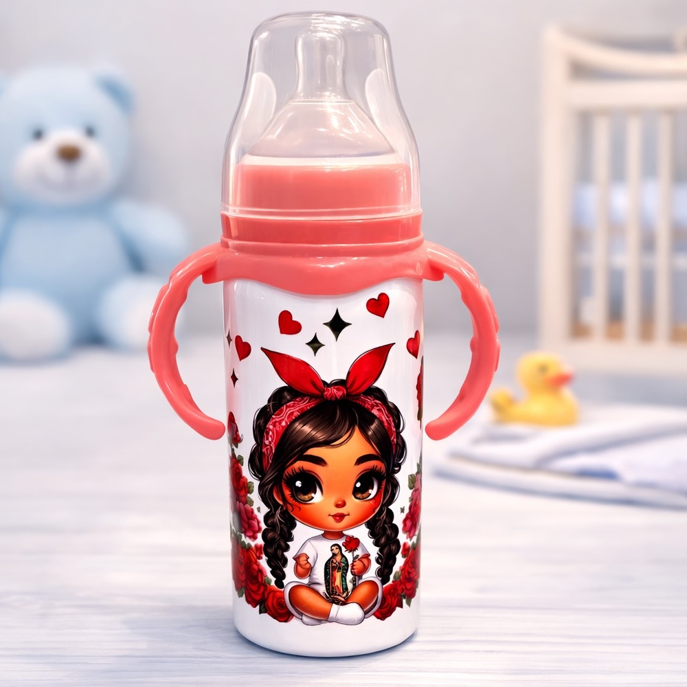 Pink Baby Bottle with Cute Doll Graphic             8 oz (240 ml)